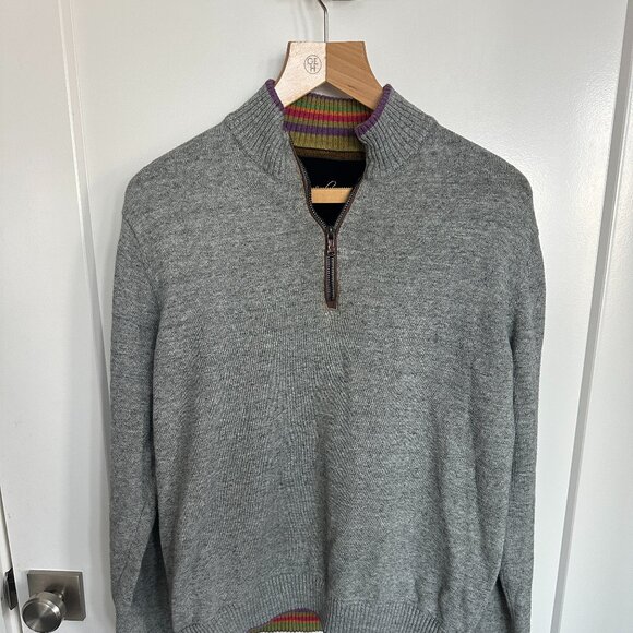 Robert Graham Men’s Quarter Zip Pull Over Size S Grey w/ Purple Trim - Picture 1 of 3